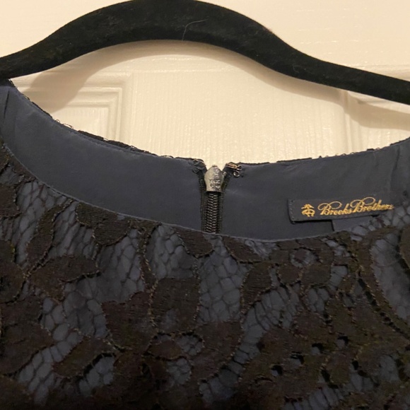 Lovely Navy Silk Black Lace Brooks Brothers Sleeveless Sheath Dress Size 6 - Picture 2 of 15